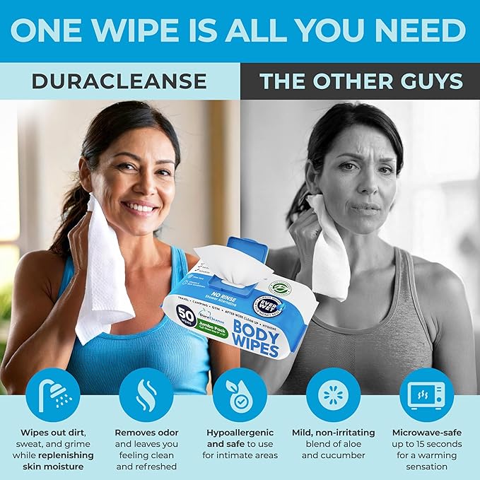 XL Body Wipes - (4 Pack) 200 Shower Wipes + 16 Travel Bath Sheets for Adults - 9"x12" Cleansing No Rinse Disposable Wash Cloths for Elderly Incontinence, After Surgery Must Haves & Recovery Supplies