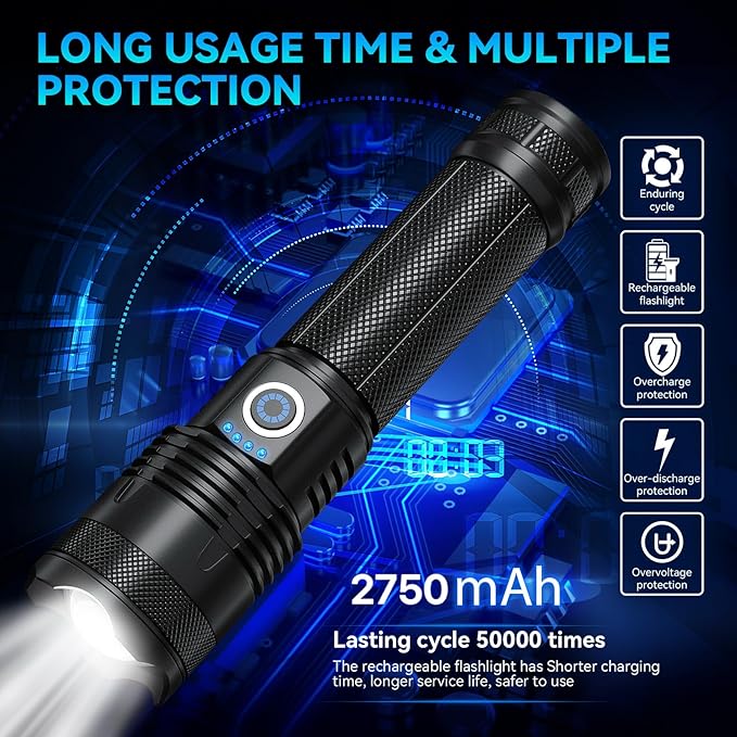 Rechargeable LED Flashlights High Lumens, 99,000 Lumens Super Bright Flashlights with 5 Modes, Waterproof Powerful Flash Light Multifunctional Flashlights for Home Emergencies Hiking(2 Pack)