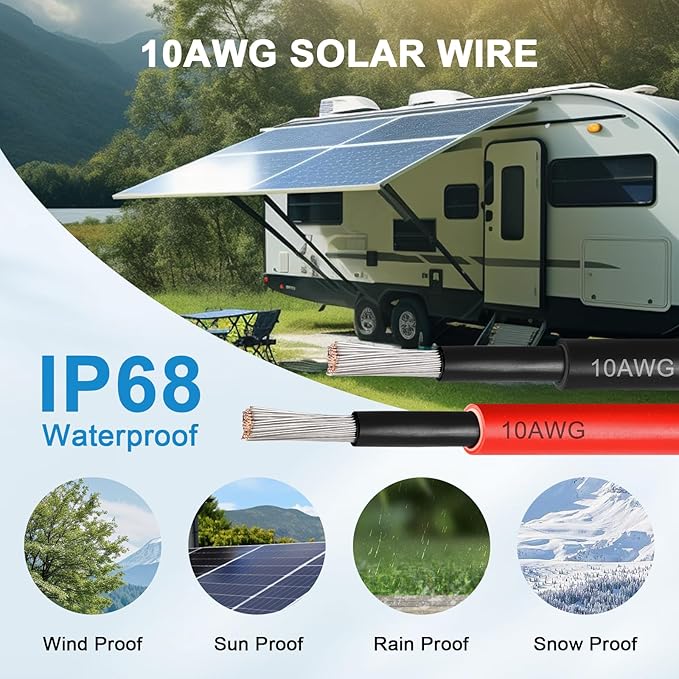 Solar Panel Extension Cable - 10AWG 40FT Solar Wire with Female & Male Waterproof Connector Flame Retardant Protective Sleeving PV Wire for RV, Photovoltaic Systems, Home, Boat, Solar Panels, Car