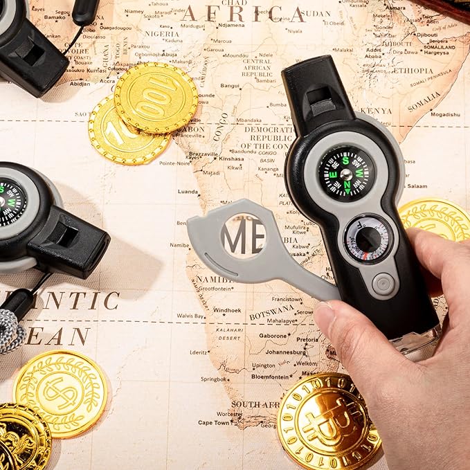 12 Pack Emergency Survival Function Whistle 7-in-1 Compass Hiking Survival Safety Whistle with Lanyard Outdoor Multifunctional Tool Ideal for Hiking Camping Rescue Signaling