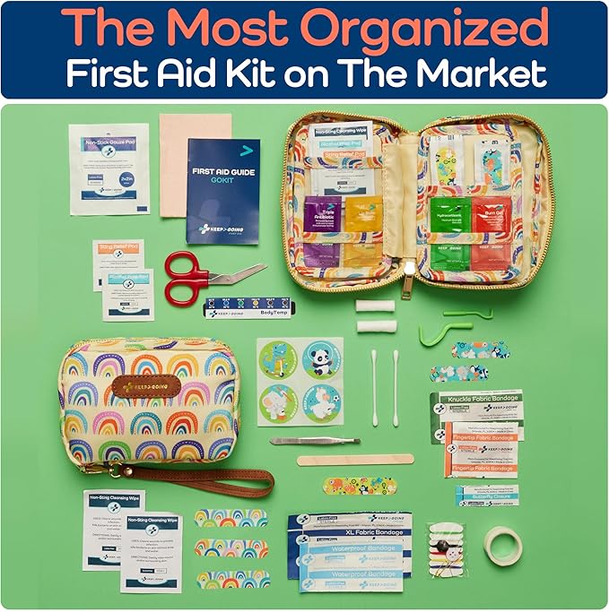 KeepGoing Travel First Aid Kit for Kids ??130 Pc. for Car, Home, Purse, Diaper Bag & Backpack with Latex-Free Bandages - Mini First Aid Kit Travel Size TSA-Approved