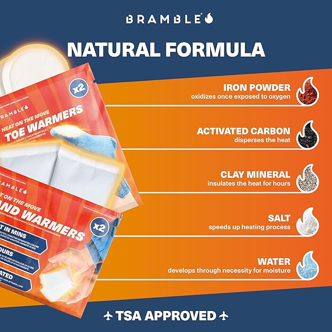 BRAMBLE Hand Warmers & Foot Warmers - Long-Lasting Heat Packs (8h) for Outdoor Activities, Sports, and Cold Weather
