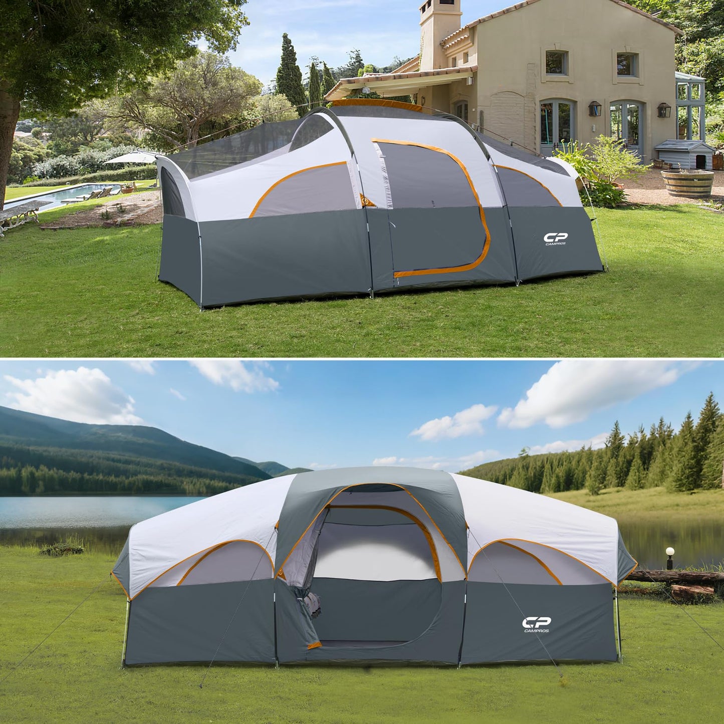 CAMPROS CP 8 Person Camping Tent, Room Divider, Rainfly, Weather Resistant