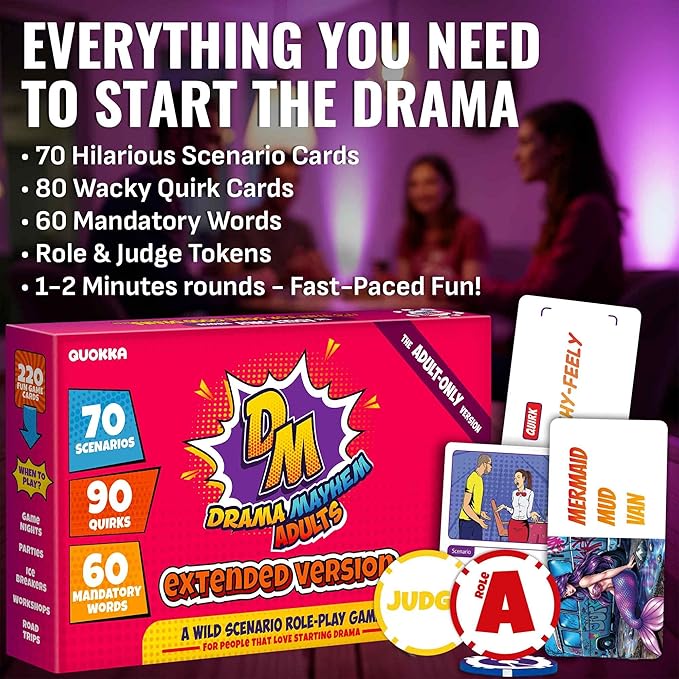 QUOKKA Charades & Guessing Game for Adults - 120 Hilarious Scenarios & Quirk Cards | Perfect for Adult Game Night, Parties, Gifts & Reunions | Extended Pack