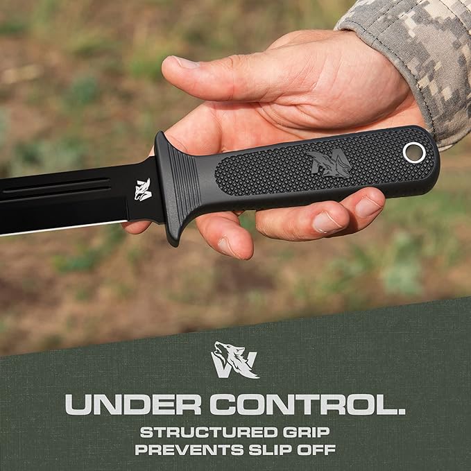 ODENWOLF W-Catcher Fixed Blade Knife with Sheath - Large Hunting-Knife made of D2 steel - Big Fixed Blade Knives with Non-Slip TPE Handle - Full Tang Survivalknife for Outdoor Activities