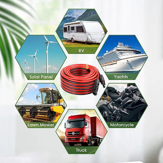 Solar to XT60 Extension Cable 10AWG 60FT Solar Connector to XT60 Adapter Cable for Solar Panel to Portable Power Station Solar Generator Battery Pack
