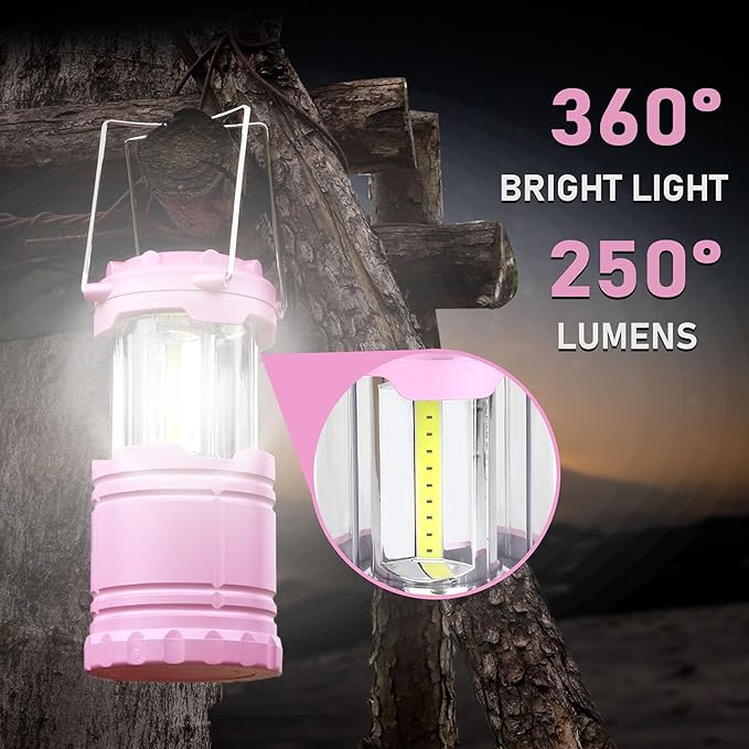 2-Pack LED Pink Camping Lanterns, Portable Camping Lights, Outdoor Handled Lamps, Essential Emergency Lights for Power Outages, Hiking, Hurricane