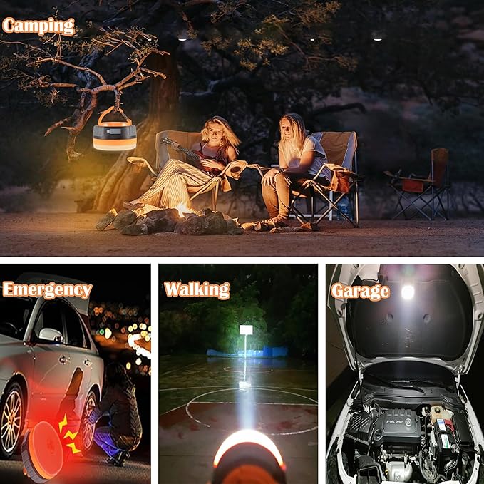 LIT-PaTH LED Camping Lantern, Rechargeable Light with Magnet Base, 2200 mAh, Survival Kit for Emergency, Hurricane, Outage, Medium Orange, 2 Pack
