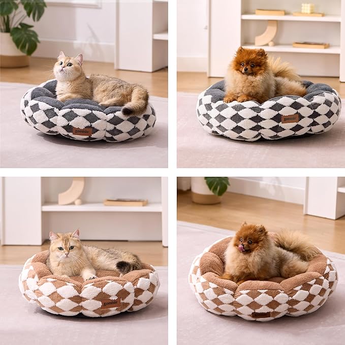 Cat Beds for Indoor Cats, Cute Donut Kitten Beds for Small Dog, Round Plush Bed for Puppy and Large Cats, Anti-Slip Bottom, Grey