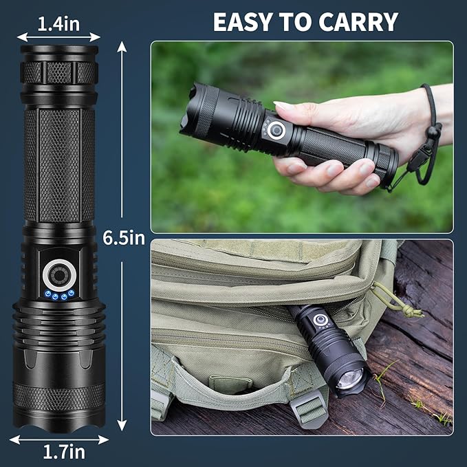 Rechargeable Led Flashlights high lumens, 2 Packs 99000 Lumen Super Bright Flashlight with 5 Modes, Powerful Waterproof Flash Light for Home,Emergencies,Camping