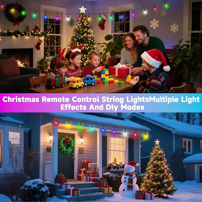RGB Safety String Lights 150FT - Commercial Grade Low Voltage Strand with 60 S14 Shatterproof Bulbs for Tree Garden Yard bistro Cafe | RGB Party Lights & Outdoor Lights | IP65 Waterproof | UL Listed