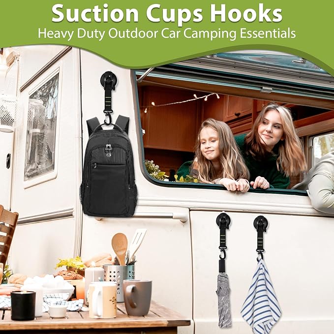 Maitys Heavy Duty Suction Cups with Hooks Tie Down Strong Suction Cup Anchor Car Camping Accessories Vacuum Outdoor Suction Cup with Hooks for Car Boat Awning Camping Tent Trap