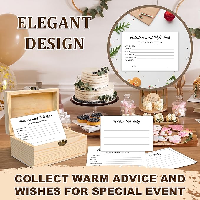 50 Pcs Baby Shower Advice and Wishes Cards Box For Parents To Be - Advice For New Parents Baby Shower Decorations Girl and baby shower Games Boy, Wishes for baby Box BabyShower Ideas