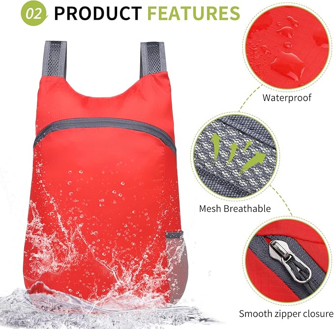 20L Ultra Hiking-Daypack Lightweight Foldable Travel Packable Backpack for Camping Cycling Outdoor,red