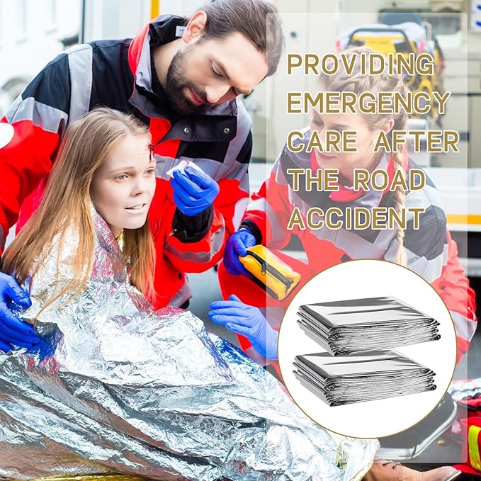 Macarrie Emergency Blanket Bulk - Survival Thermal Silver Foil Reflective Blankets Set Pack for Outdoors Shelter Space, Camping, Hiking, First Aid Supplies, Homeless Donations