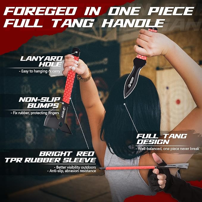Dream Reach Throwing Axe Set - 6PCS Full Tang Throwing Hatchet with TPR Rubber Sleeve and Protective Sheaths for Recreation and Competition Game