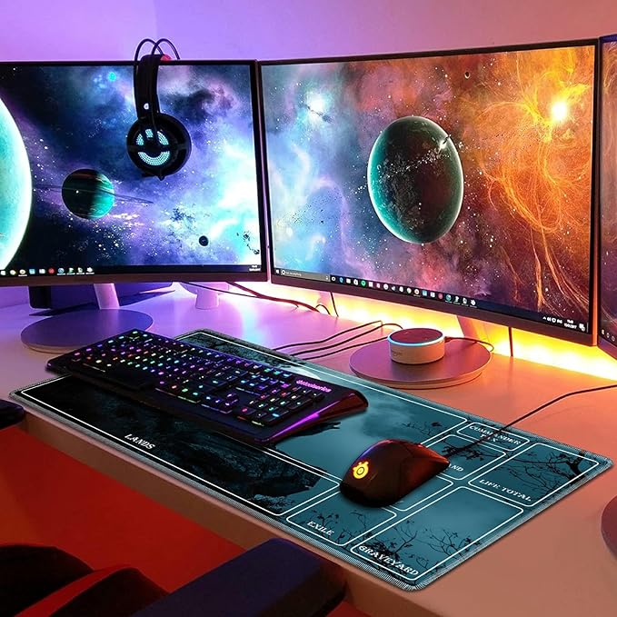 Playmat for MTG with Magic Zones, 24 x 14 inches Game Play Mat for MTG TCG, Trading Card Game Play Mat Desk Mats with Stitched Edges Non-Slip Base, Wolf Howling