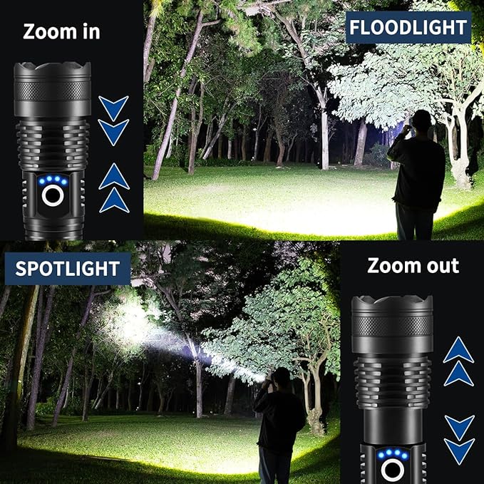 Flashlights High Lumens Rechargeable, 4Pack Rechargeable Flashlights, Super Bright Flashlight, 5Mode Tactical Flashlights High Lumens, LED Flashlight High Powered, Waterproof Flash Light LED