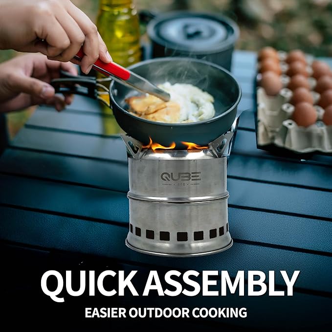 Portable Camping Stove with 3 Fire Starters ??Stainless Steel Wood Burning Mini Camp Stove, Foldable with Carry Bag, for Backpacking, Hiking, Traveling, Emergency, Outdoor BBQ, and Picnic
