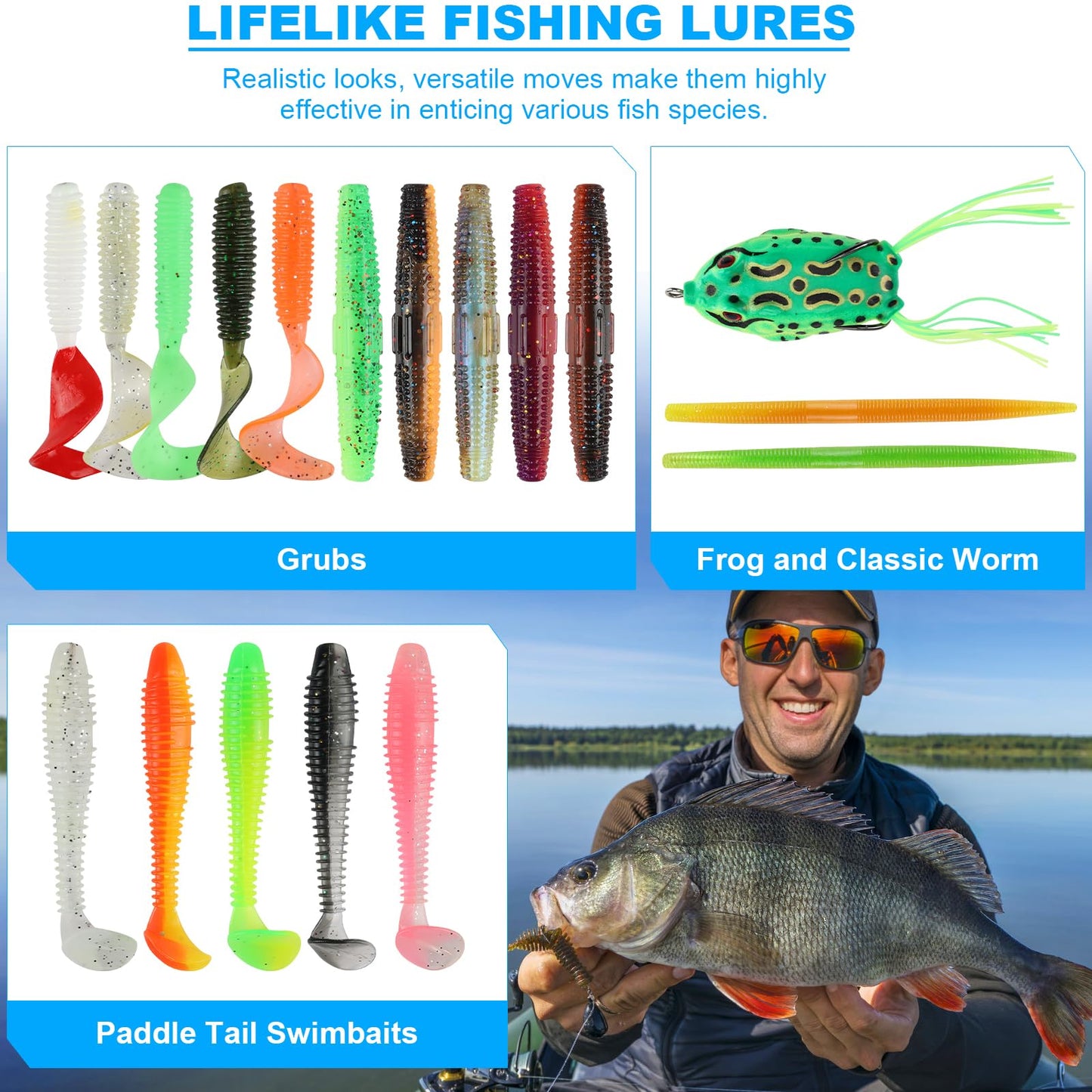 TCMBY 3 Layers Tackle Box with Tackle Included, 321Pcs Fishing Lures Kit Contains Pliers