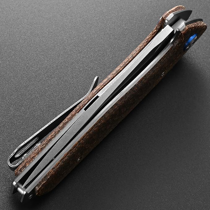 Eafengrow EF972 Folding Knife, D2 Steel Blade Micarta Handle Pocket Knife Folder for Outdoor Camping Hiking Working EDC Tool Knife(Brown)