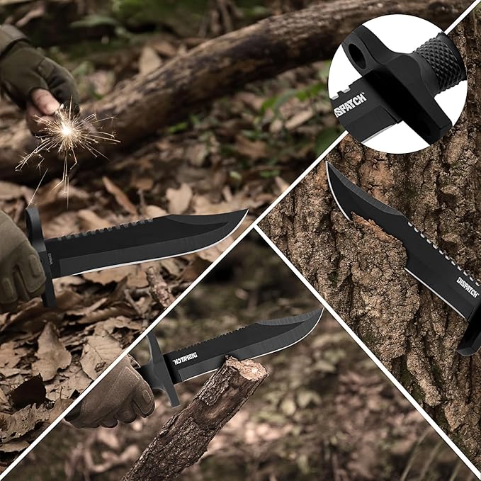 Dispatch Fixed Blade Hunting Knife with Sheath, 12-inch Survival Knives for Men Tactical Bowie Knife with Non-Slip Handle for Bushcraft, Outdoor Camping