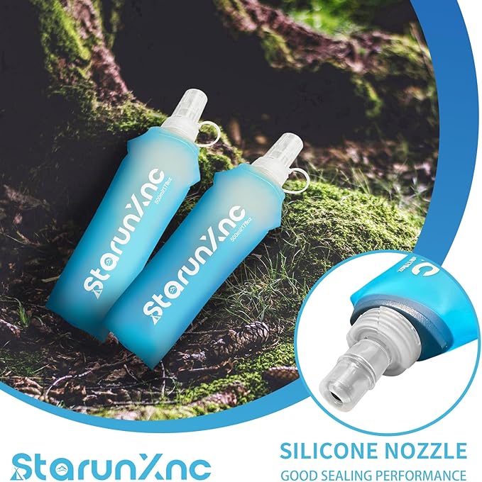 Hydration Soft Flask Running Water Bottle - Squeeze Water Bottles Portable Lightweight Foldable with Dust Cover