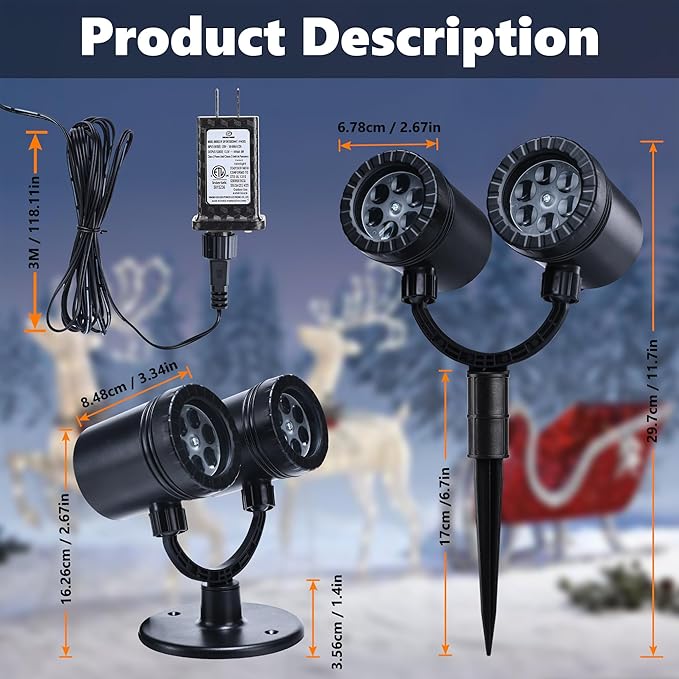 Toodour Christmas Projector Lights Outdoor, Double Head Dynamic Projector Christmas Lights with Timer - Waterproof Holiday Decorative Lighting for Yard Home Wall Window Indoor Christmas Decorations