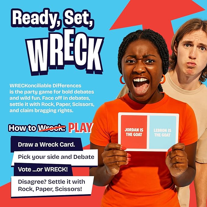 WRECKoncilable Differences ??Party Game for Adults 17+ | Debate Card Games for Game Night, Kickbacks & Parties | Rock Paper Scissors Adult Game | 2-25+ Players