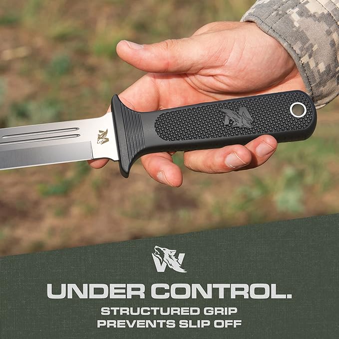 ODENWOLF W-Catcher Fixed Blade Knife with Sheath - Large Hunting-Knife made of D2 steel - Big Fixed Blade Knives with Non-Slip TPE Handle - Full Tang Survivalknife for Outdoor Activities