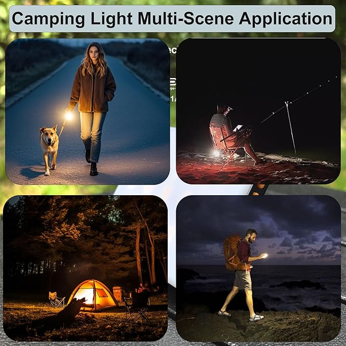 Tent Lights for Camping, Rechargeable Camping Lights for Tent, Camping Tent Light RGB Lights with 8 Light Modes IP65 Waterproof Magnetic Function for Outdoor Emergency Fishing Tent(Black)