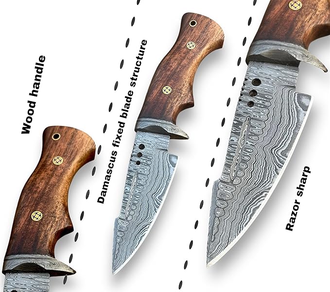 BUSHCRAFTS Custom Handmade Fixed Blade Damascus Steel Hunting Knife with Leather Sheath - 10 inch Skinning Survival Outdoor Camping Knives for Men with Horizontal and Vertical Carry