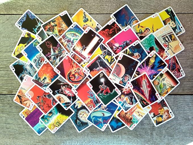 Battles with Aliens Playing Cards (Poker Deck 54 Cards All Different) Vintage Retro SciFi Space Action Comic by Emsh
