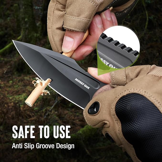 Mossy Oak 8.5-inch Full-tang Fixed Blade Knife with Sheath, Stainless Steel Blade, Outdoor Knives for Survival, Camping, Hiking (G10 Handle-Brown)