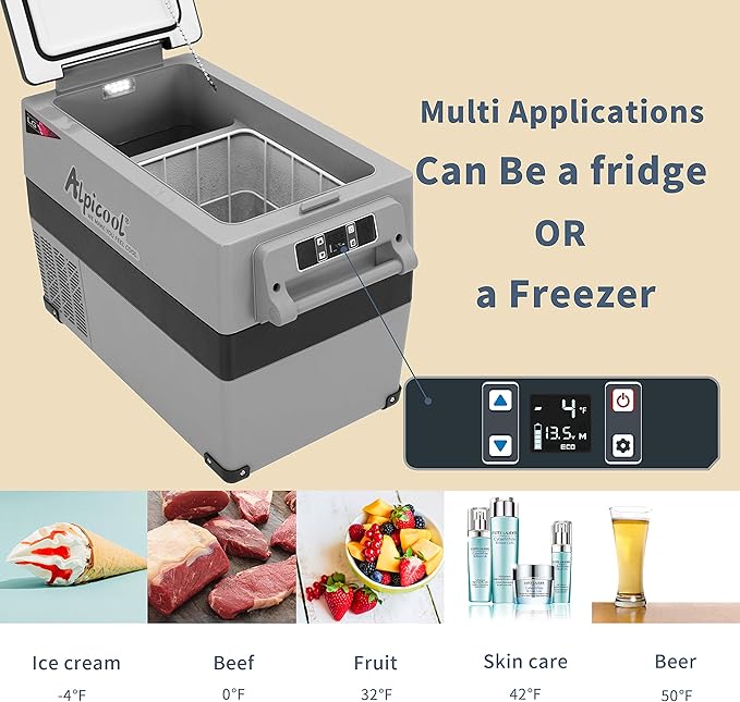 Alpicool LGCF45 Portable Refrigerator 12 Volt Car Freezer 42 Quart Mini Fridge Freezer (-4℉~68℉) for Truck, RV, Vehicle, Travel, Outdoor -12/24V DC