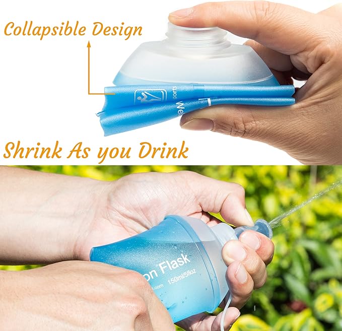 J.CARP 150ml Soft Flask Running Water Bottles, TPU Foldable Running Hydration Flask for Hydration Pack Cycling Hiking Climbing Outdoors Motorbike White