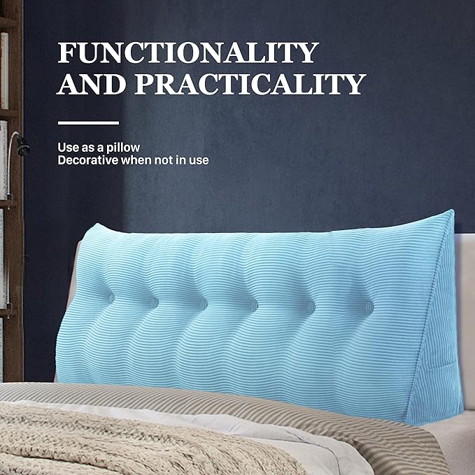 13 lbs Thickened Wedge Pillow Headboard Body Positioner Triangular Reading Pillow Bed Bolster Pillow for Sitting in Bedwith Removable Cover Backrest Sky Blue California King