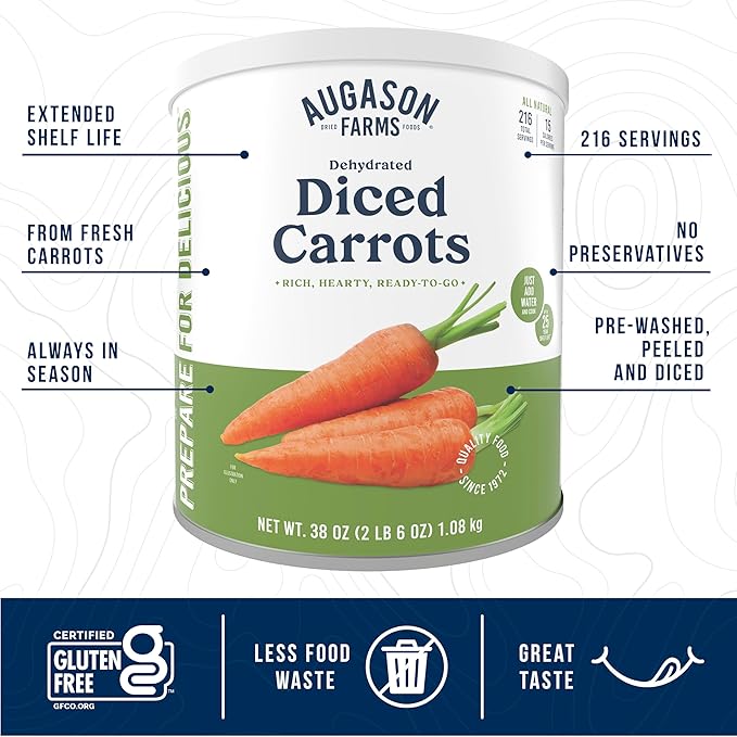 Augason Farms Dehydrated Diced Carrots Can, Emergency Food Supply, Everyday Meals, 216 Servings