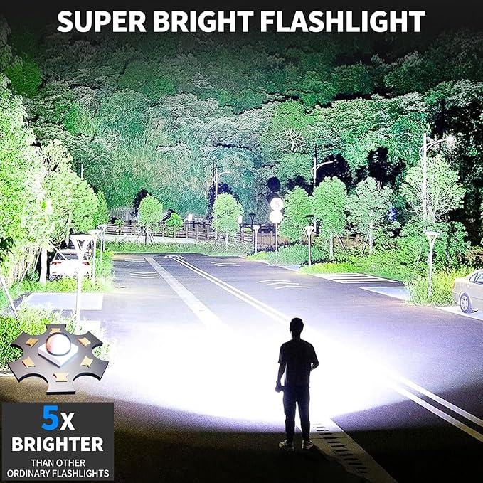 Rechargeable LED Flashlights High Lumens, 99,000 Lumen Super Bright Flashlight with 7 Modes & Waterproof, Powerful USB Rechargeable Handheld Flash Light for Camping Home(2 Pack)