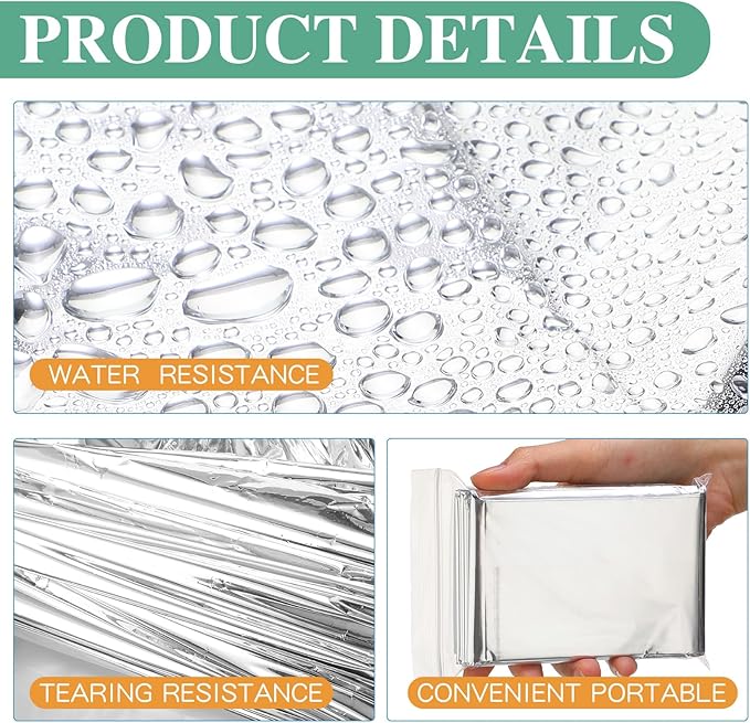 Macarrie 120 Pack Emergency Foil Thermal Blankets Silver Foil Survival Blanket Space Blanket Survival Kit for Outdoors, Camping, Hiking, Homeless, Survival or First Aid, Silver