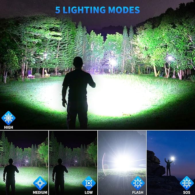 Rechargeable Flashlights High Lumens, 99000 Lumen Super Bright Led Flashlight with 5 Modes & 12H Long Runtime, Powerful Handheld Flash Light for Home Camping, IPX7 Waterproof 2Pack Flashlights
