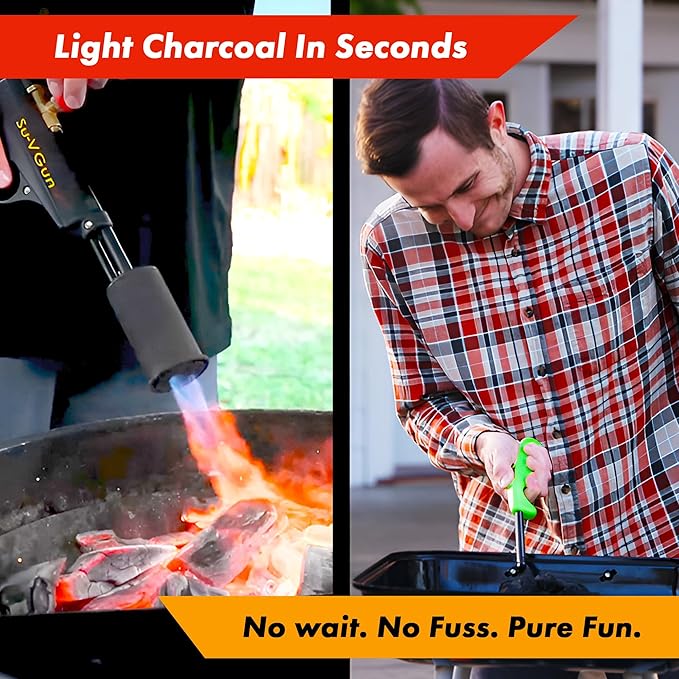 Grillblazer Su-VGun Propane Torch with Stand – High Power 240,000+ BTU Flame Thrower Gun for Instant, Steak Searing, Charcoal Ignition, Backyard BBQ, Campfire, Outdoor Cooking – Handheld Blowtorch