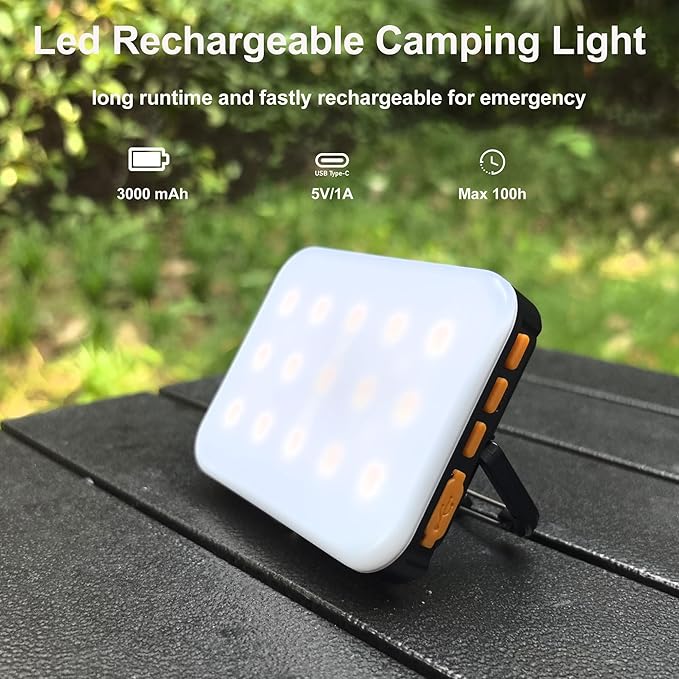 Tent Lights for Camping, Rechargeable Camping Lights for Tent, Camping Tent Light RGB Lights with 8 Light Modes IP65 Waterproof Magnetic Function for Outdoor Emergency Fishing Tent(Black)