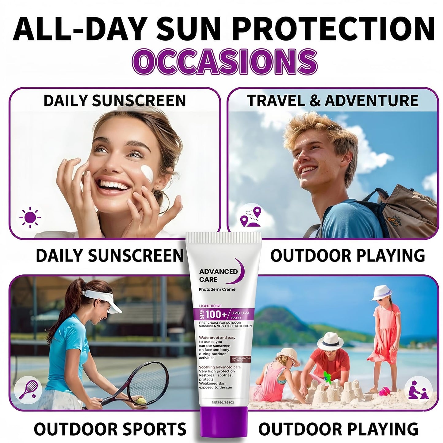 2 Pack SPF 100+ Sunscreen For Outdoor Sport - Face & Body Lotion, Broad Spectrum UVA/UVB PA+++