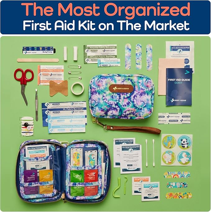 KeepGoing Travel First Aid Kit for Kids ??130 Pc. for Car, Home, Purse, Diaper Bag & Backpack with Latex-Free Bandages - Mini First Aid Kit Travel Size TSA-Approved