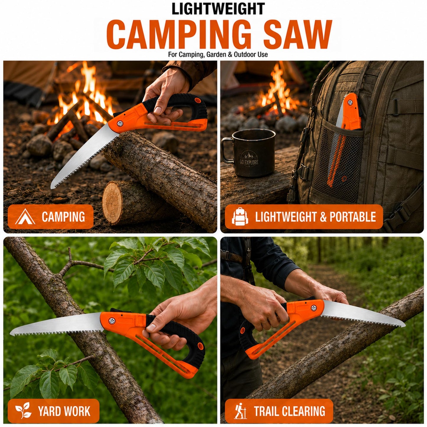 RYLVORN Camping Saw with Upgraded Hand Guard and SK5 Blade