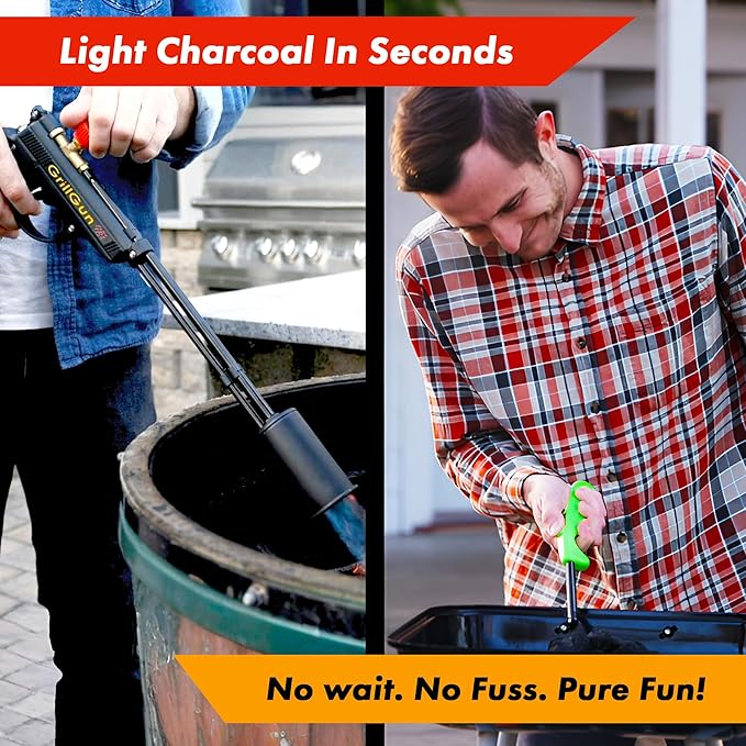 Grillblazer GrillGun Handheld Propane Charcoal Torch – 400,000+ BTU Flame Torch for Instant Charcoal Ignition, Outdoor Cooking, Firepits, Camping, BBQ – Portable High-Power Blowtorch With Stand