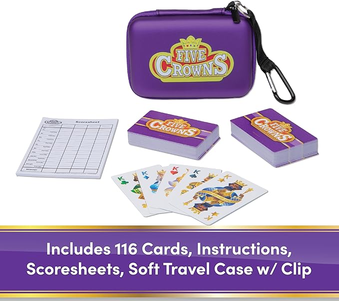 Five Crowns Travel Case Bundle, Cards, Scorecard Included ??Card Game for Kids and Adults, Family Game Night, The Game isn?™t Over Until the Kings Go Wild!, 5 Suited Rummy Style Card Game, Ages 8+