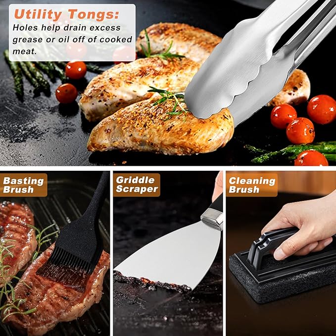 27 PCS Griddle Accessories Kit, Flat Top Grill Accessories Set for Camping, Professional Grill Spatula Set with Melting Dome, Burger Press for Outdoor BBQ Cooking