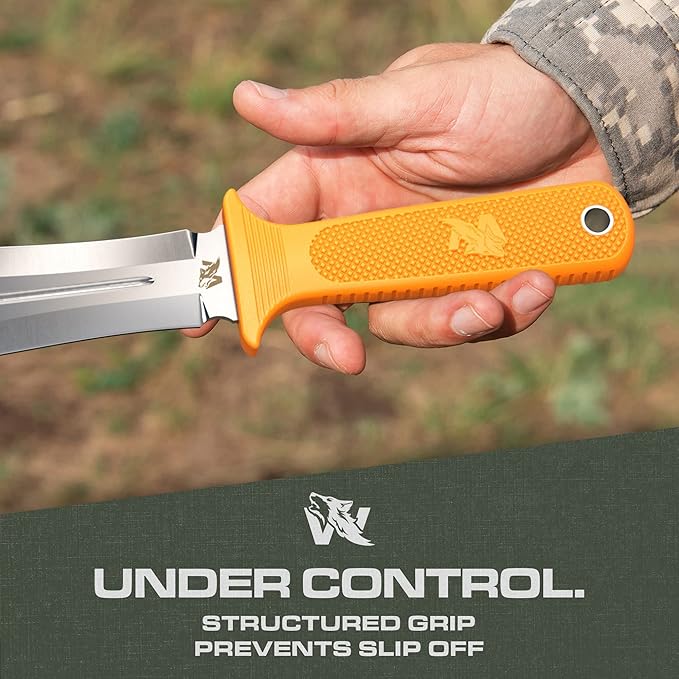 W-SowCatcher Fixed Blade Knife with Sheath - Large Hunting Knife made of D2 steel - Big Fixed Blade Double Edge Knife with TPE Handle